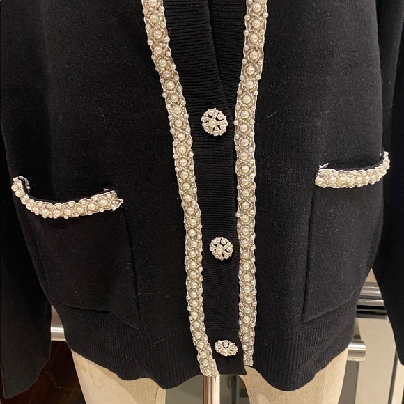 Sioni Black Cardigan with pearls and Stinson buttons Cream Accents - Picture 5 of 9